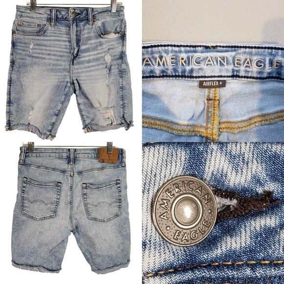 American Eagle Distressed Denim Jean Shorts Men's Size 30 Cutoffs 9” Blue - Picture 1 of 11